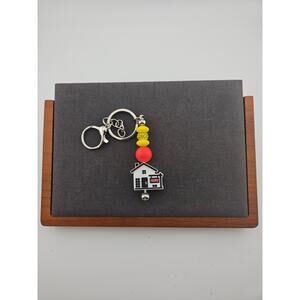 Silver Sold Home Dangle Charm Keychain Yellow Orange Realtor Real Estate Gift
